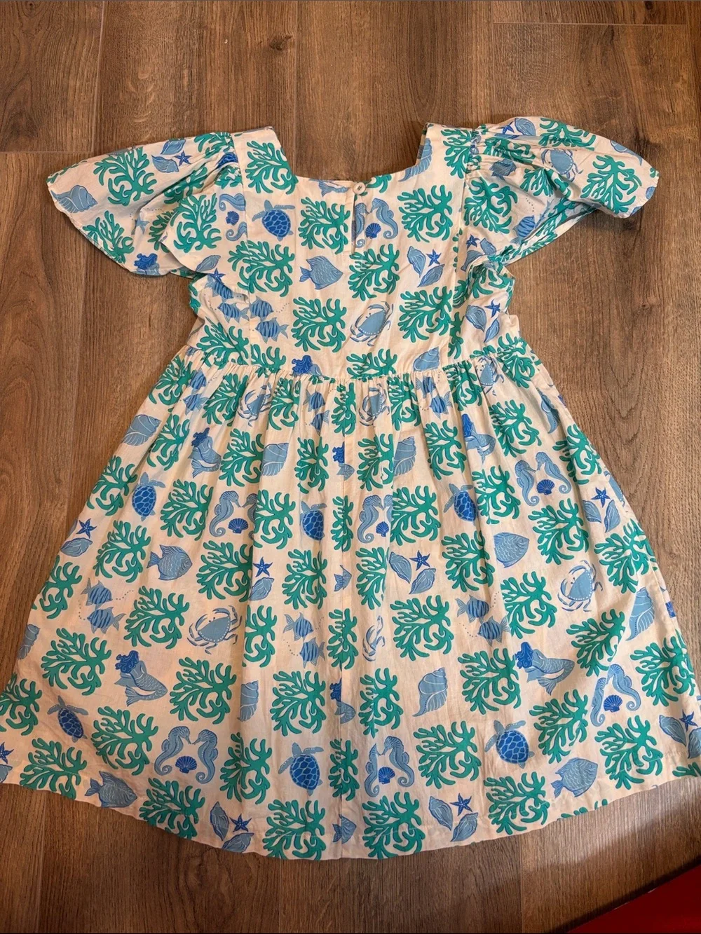 Mini Boden White Dress with Teal & Blue Sea Life Print